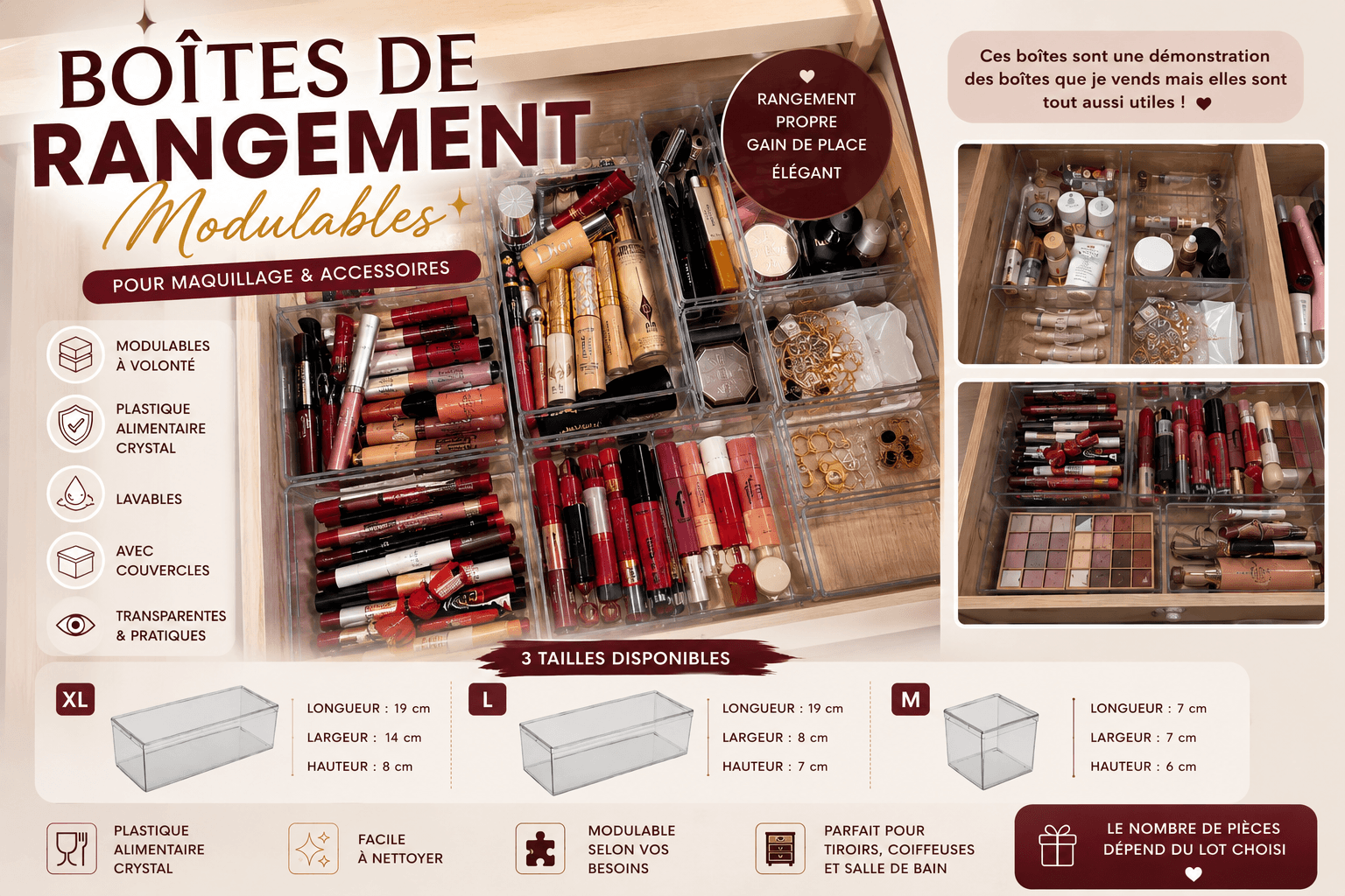 Démonstration des boîtes Nidly — tailles et utilisation